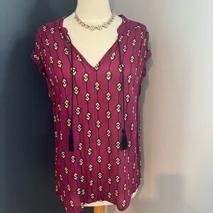 Lucky Brand Burgundy Geometric Blouse